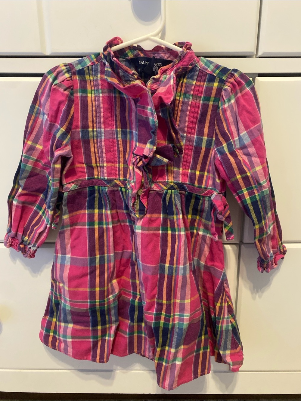 Ralph Lauren Pink Plaid Ruffle-Front Girls Dress / Size 24m / VGUC
